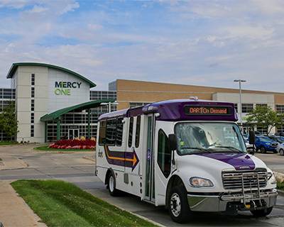 DART On Demand Ankeny service driving away from Mercy One